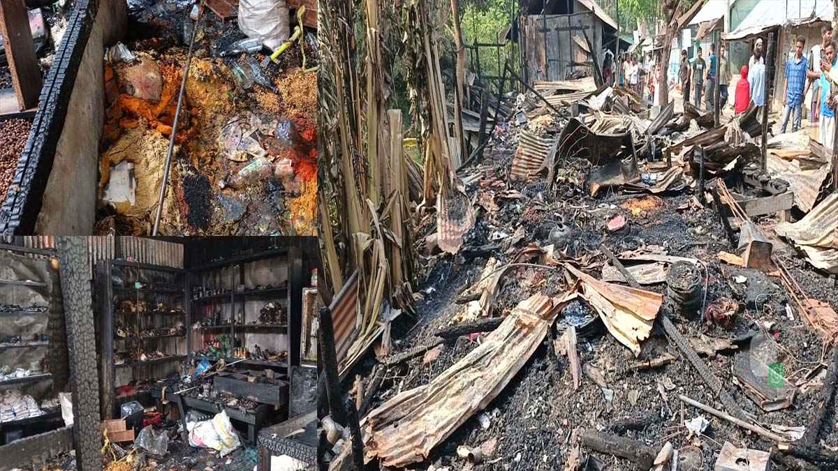 পিরোজপুরে আগুনে ১৪ দোকান পুড়ে ছাই, কোটি টাকার ক্ষতি-