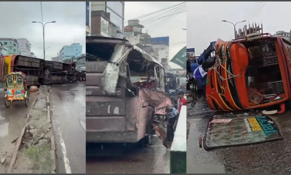 নর্দায় ডিভাইডার ভেঙে এক বাসে অন্য বাসের ধাক্কা, ঝরল ৪ প্রাণ